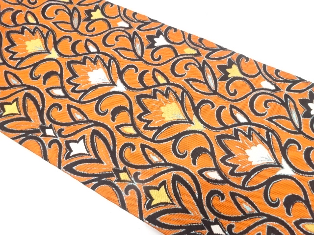 JAPANESE KIMONO / ANTIQUE NAGOYA OBI / SILK / WOVEN FLORAL SARASA